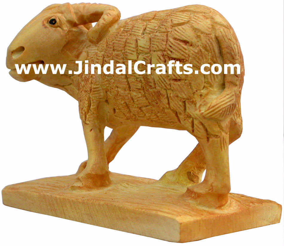 Wooden Sheep - Hand Carved Indian Art Craft Handicraft Figurine Home Decor