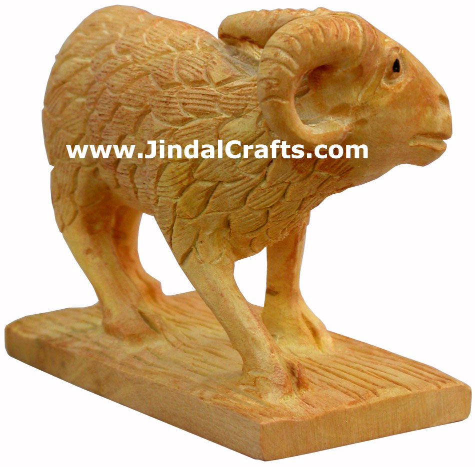 Wooden Sheep - Hand Carved Indian Art Craft Handicraft Figurine Home Decor