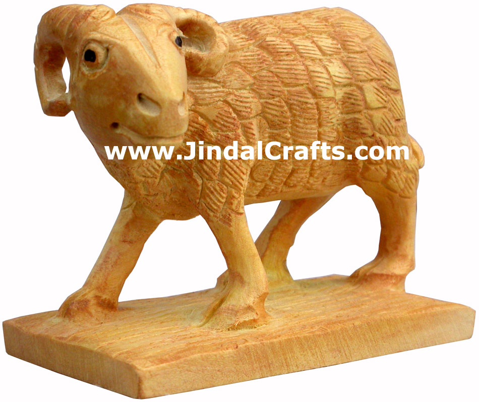 Wooden Sheep - Hand Carved Indian Art Craft Handicraft Figurine Home Decor