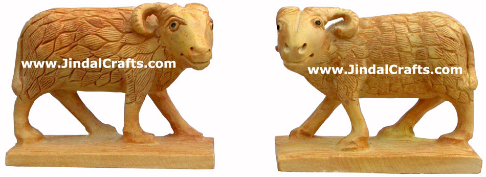 Wooden Sheep - Hand Carved Indian Art Craft Handicraft Figurine Home Decor