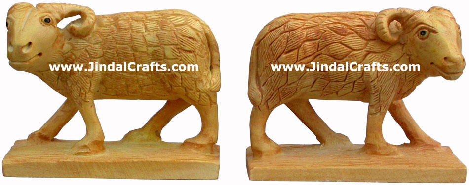 Wooden Sheep - Hand Carved Indian Art Craft Handicraft Figurine Home Decor