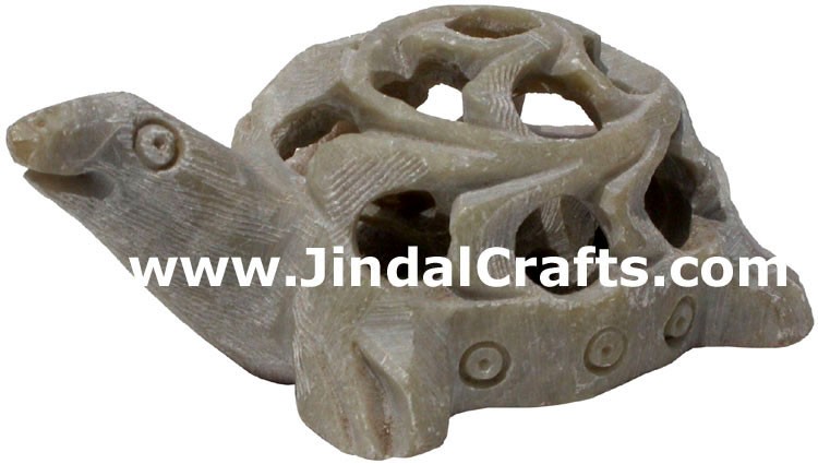 Turtle - Hand Carved Soft Stone Animals Figures India A