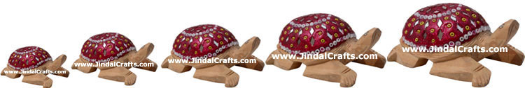 Set of Turtle - Hand Carved Wooden Lac Animals Figures