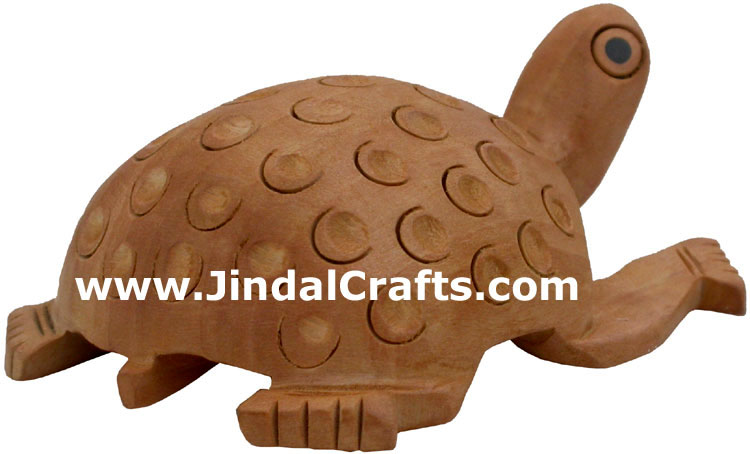 Turtle - Hand Carved Wooden Animals Figures India Art