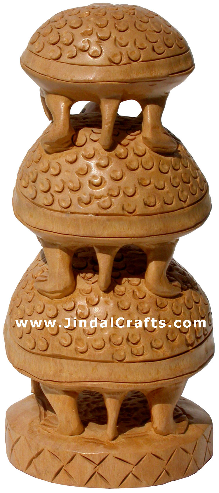 Wooden Turtle Tower - Handcarved Animal Figures Indian