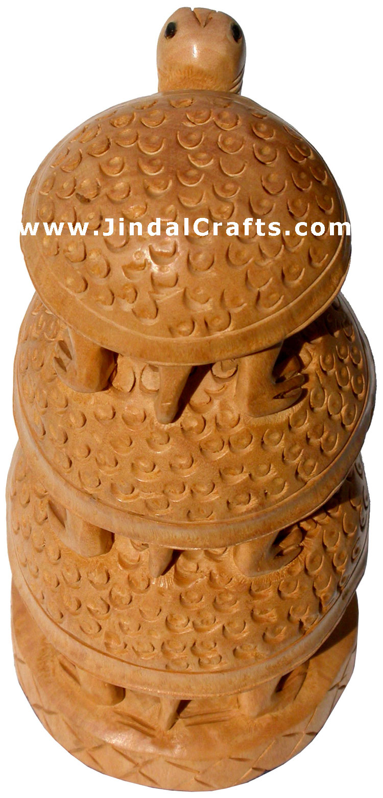 Wooden Turtle Tower - Handcarved Animal Figures Indian