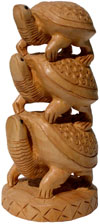 Wooden Turtle Tower - Handcarved Animal Figures Indian