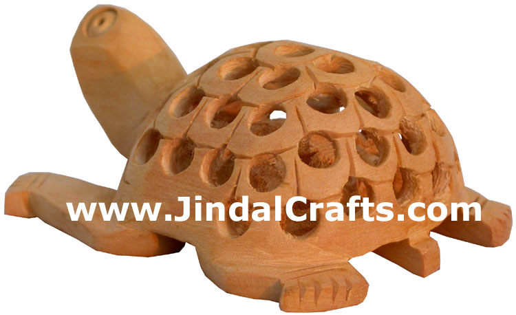 Hand Carved Wooden Turtle India Carving Art Handicrafts