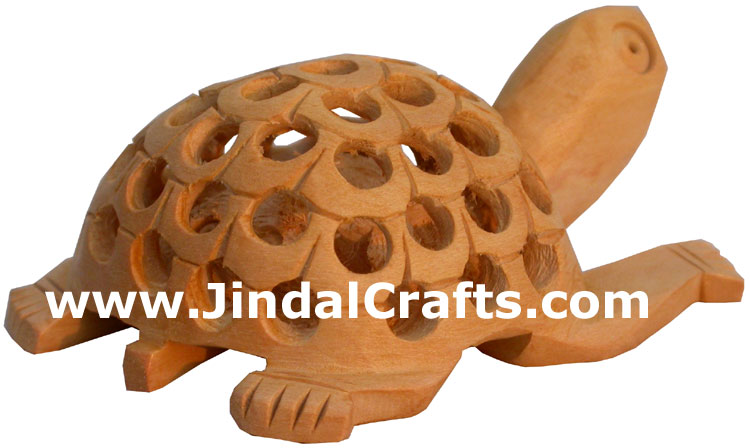 Hand Carved Wooden Turtle India Carving Art Handicrafts