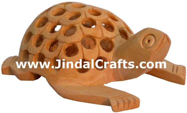 Hand Carved Wooden Turtle India Carving Art Handicrafts