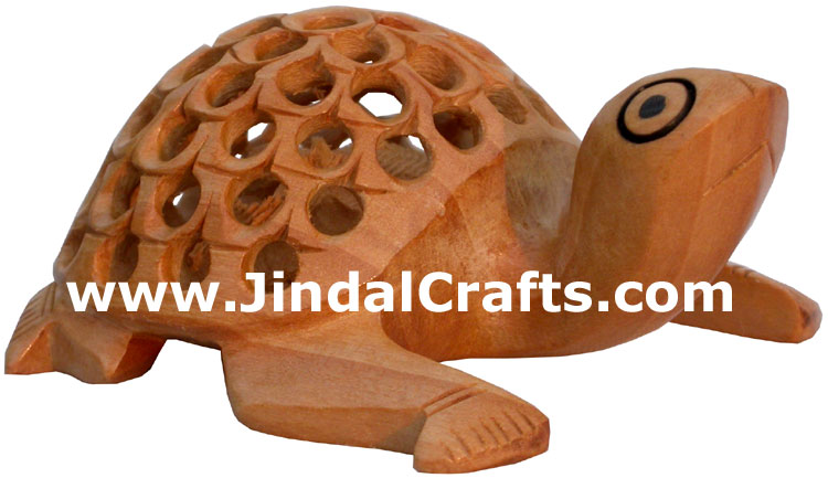Hand Carved Wooden Turtle India Carving Art Handicrafts