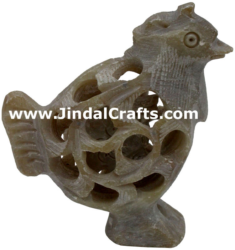 Cock - Hand Carved Soft Stone Birds Figures India Art