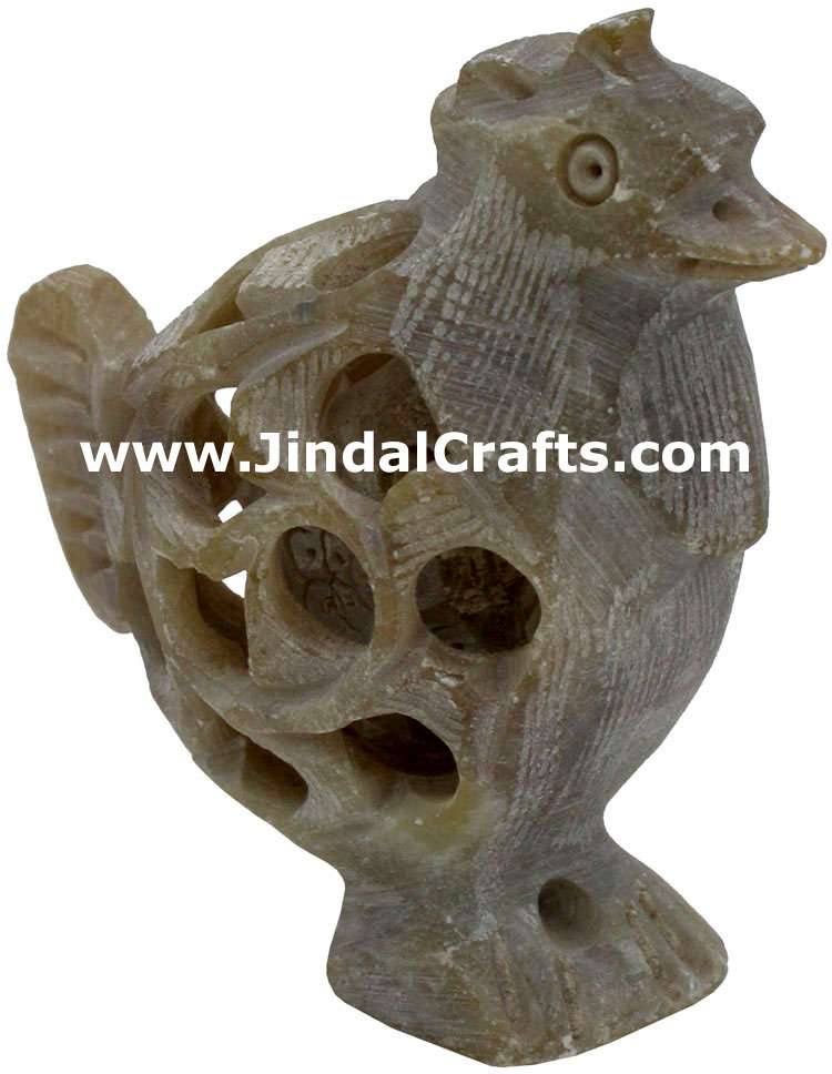 Cock - Hand Carved Soft Stone Birds Figures India Art