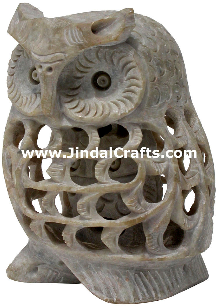 Baby Owl - Hand Carved Soft Stone Birds Figures Arts