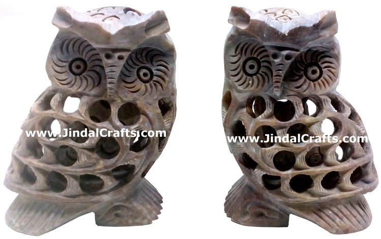Baby Owl - Hand Carved Soft Stone Birds Figures Arts
