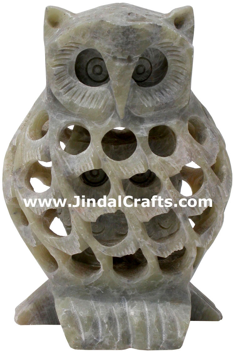 Baby Owl - Hand Carved Soft Stone Birds Figures India