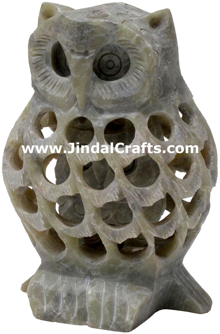 Baby Owl - Hand Carved Soft Stone Birds Figures India