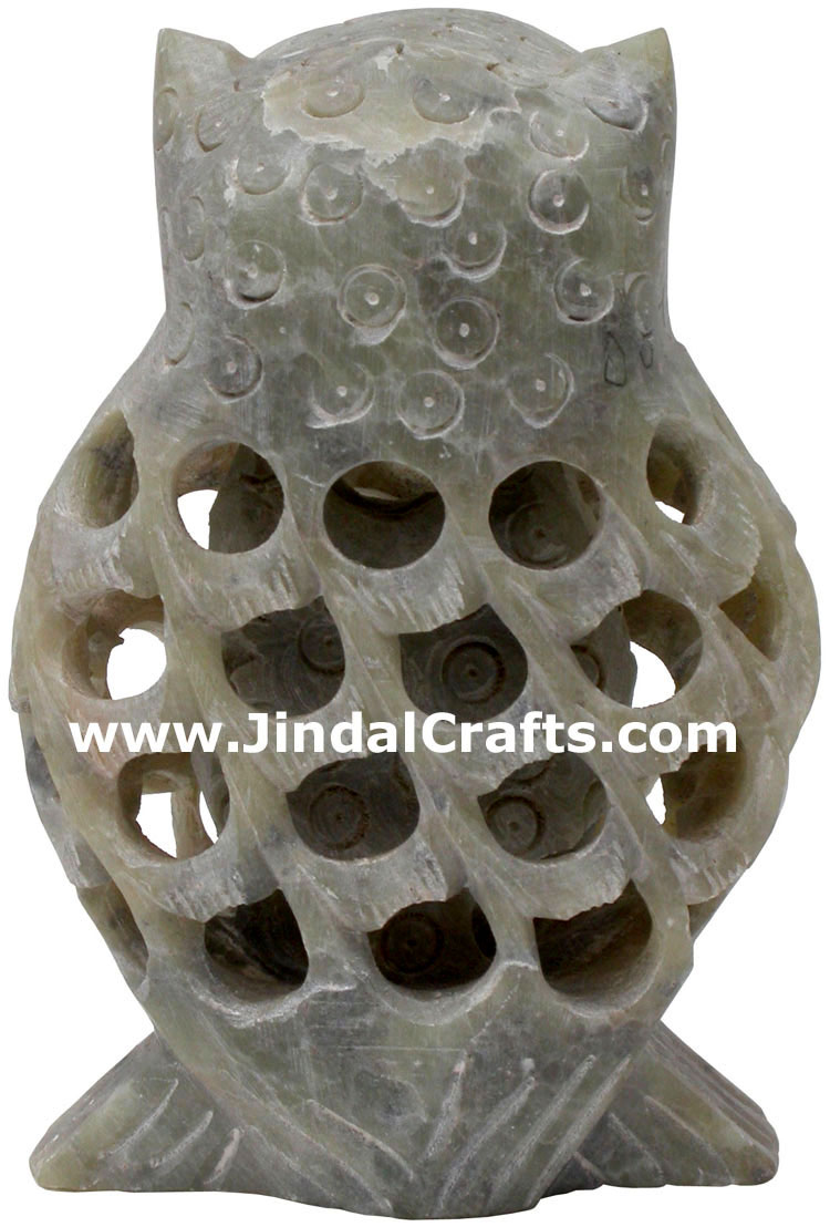 Baby Owl - Hand Carved Soft Stone Birds Figures India