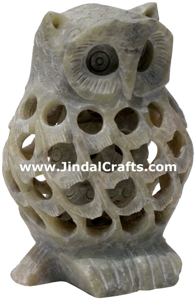 Baby Owl - Hand Carved Soft Stone Birds Figures India