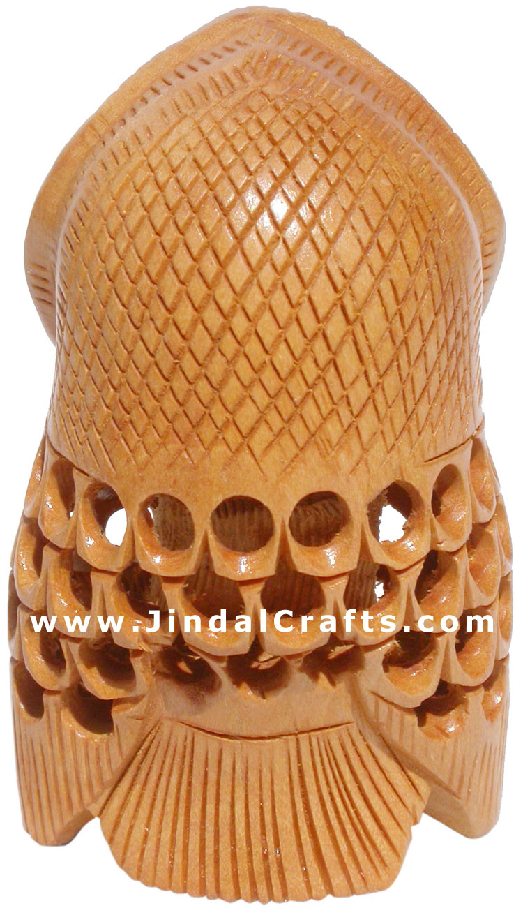 Set of 5 Owls Handcarved Wooden Bird Figures India Art Hollow Jalli Engraving