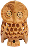 Set of 5 Owls Handcarved Wooden Bird Figures India Art Hollow Jalli Engraving