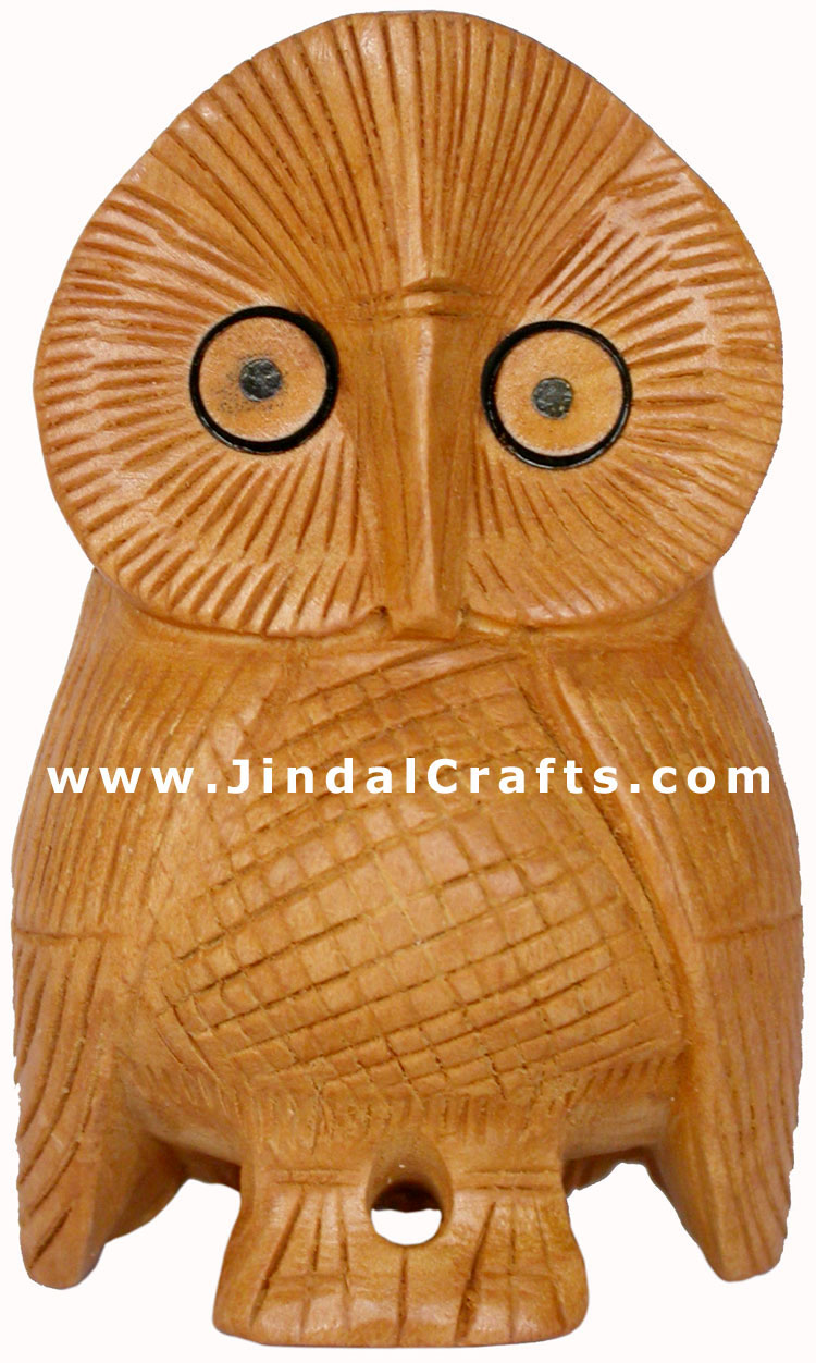 SET OF 5 OWLS HANDCARVED WOODEN BIRD FIGURES INDIA ART ENGRAVING Home Decor Arts