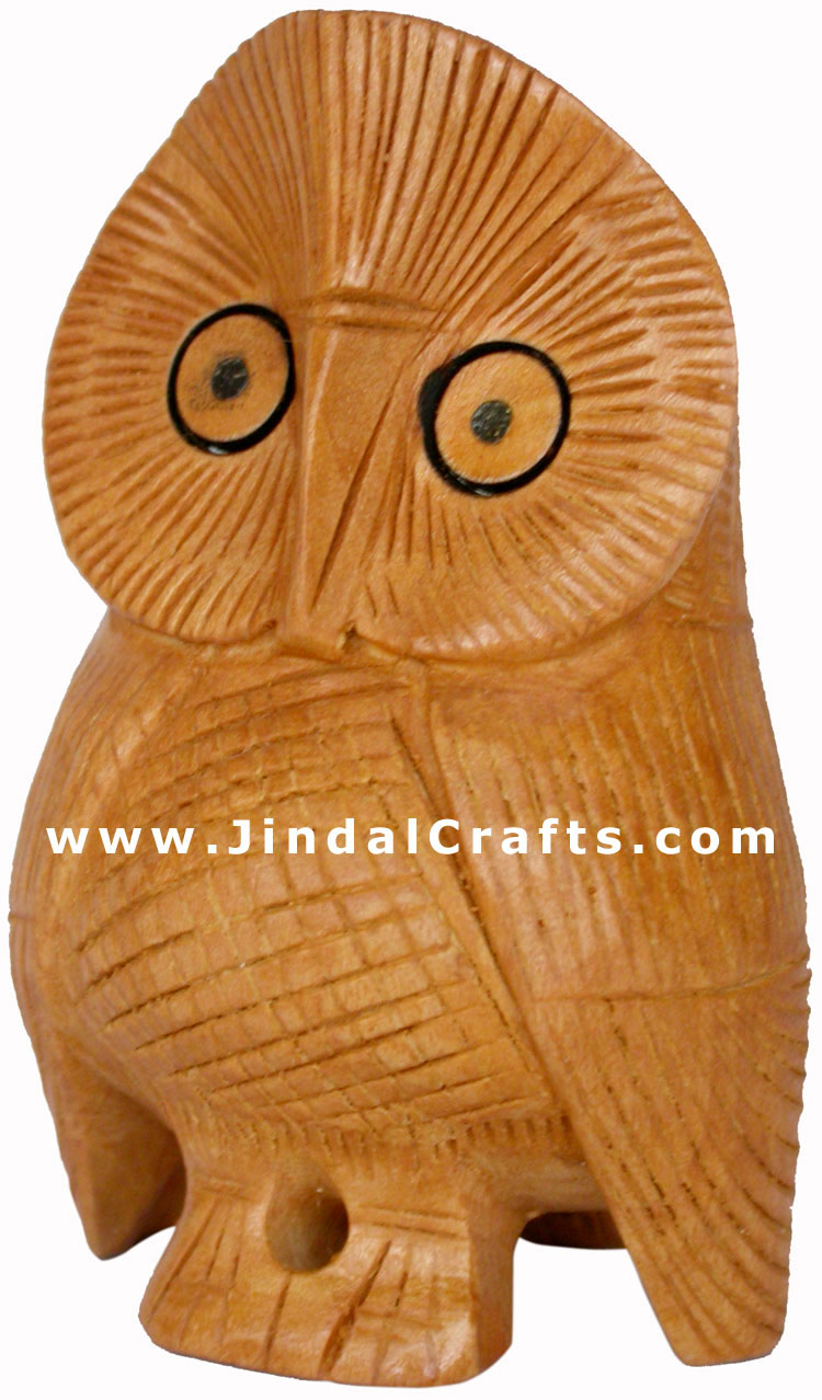 SET OF 5 OWLS HANDCARVED WOODEN BIRD FIGURES INDIA ART ENGRAVING Home Decor Arts