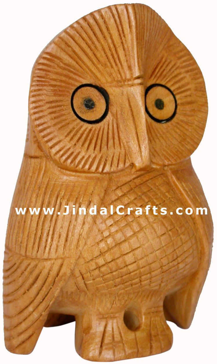 SET OF 5 OWLS HANDCARVED WOODEN BIRD FIGURES INDIA ART ENGRAVING Home Decor Arts