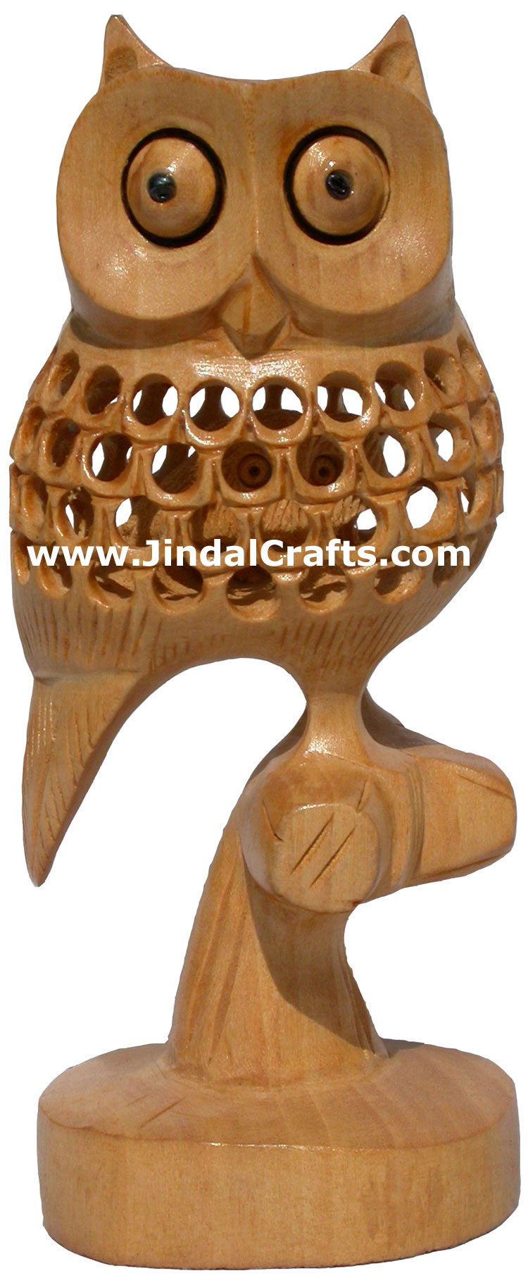 Hand Carved Wooden Lucky Owl India Artifact Decoration Figurine Sculpture Idols
