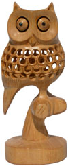 Hand Carved Wooden Lucky Owl India Artifact Decoration Figurine Sculpture Idols