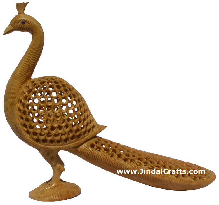 Wood Sculpture Handmade Hollow Peacock Figure India Art