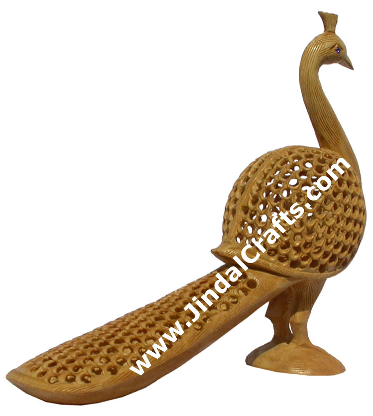 Wood Sculpture Handmade Hollow Peacock Figure India Art
