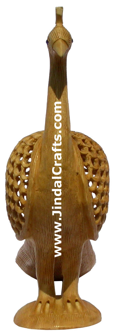 Wood Sculpture Handmade Hollow Peacock Figure India Art