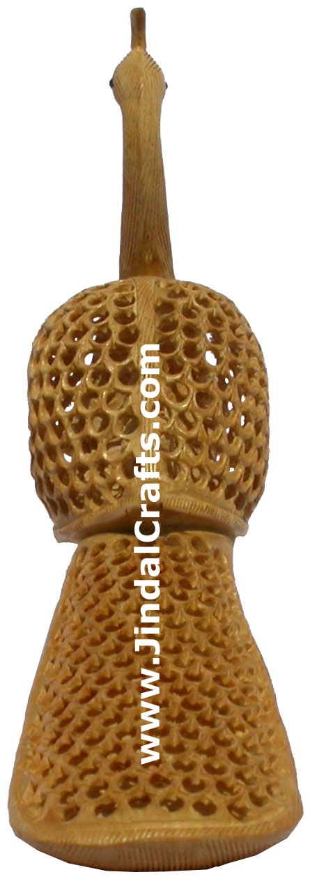 Wood Sculpture Handmade Hollow Peacock Figure India Art