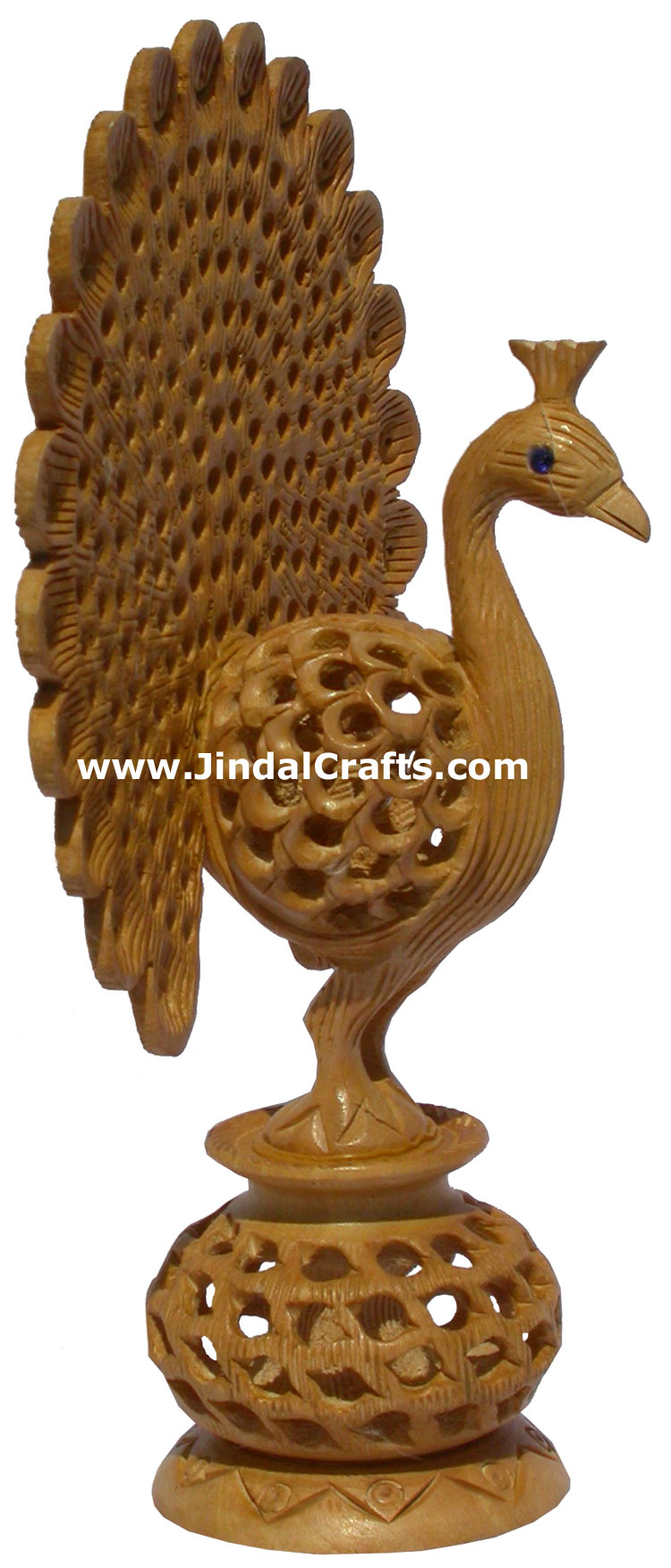 Hand Carved Wooden Sculpture Dancing Hollow Peacock India Artifact Bird Statues