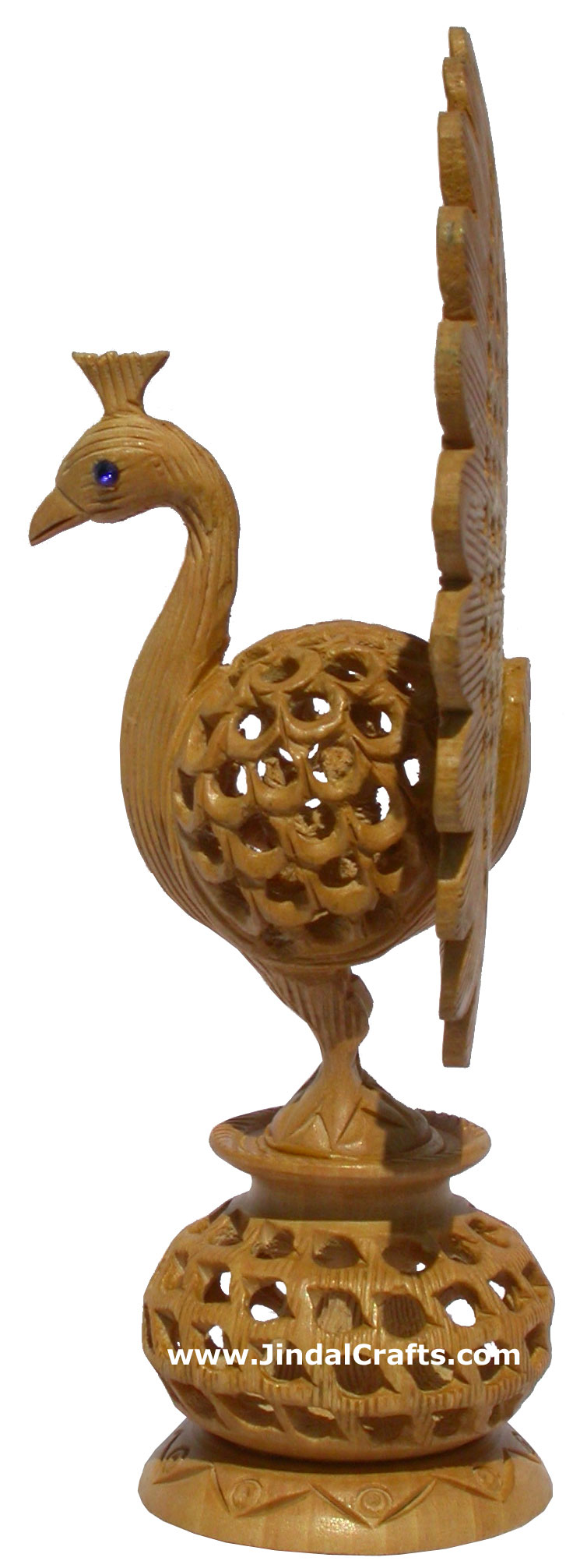 Hand Carved Wooden Sculpture Dancing Hollow Peacock India Artifact Bird Statues