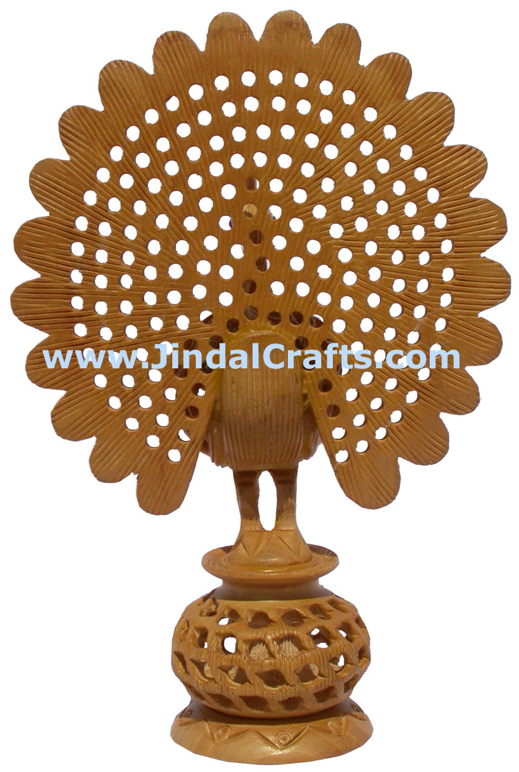 Hand Carved Wooden Sculpture Dancing Hollow Peacock India Artifact Bird Statues