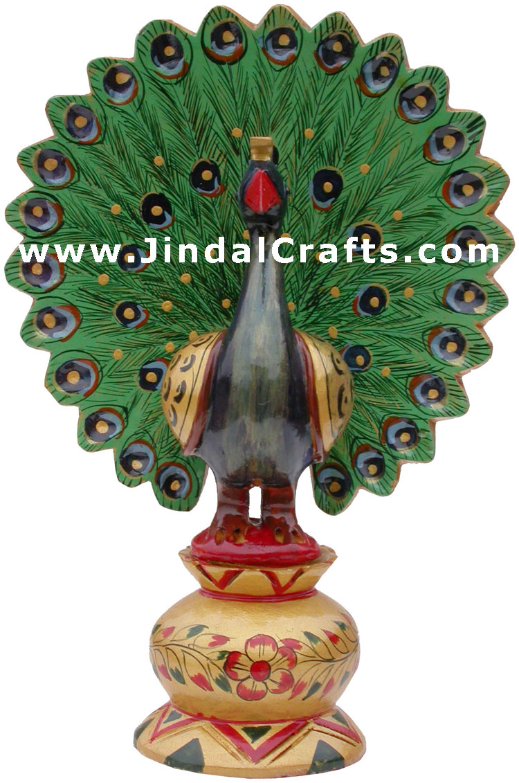 Peacock - Hand Painted Colorful Bird Carved Figurine