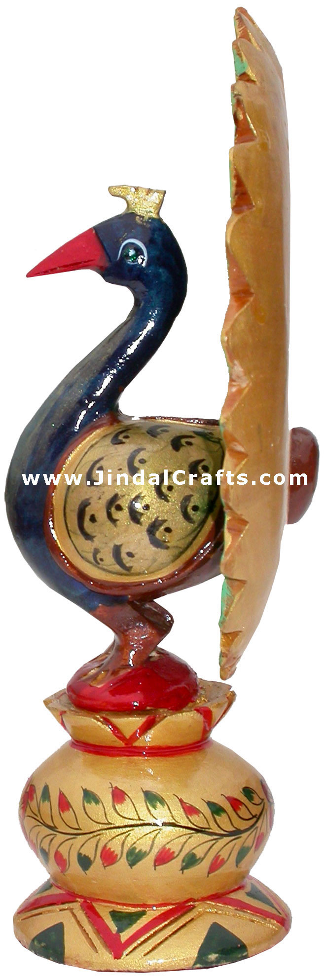 Peacock - Hand Painted Colorful Bird Carved Figurine