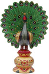 Peacock - Hand Painted Colorful Bird Carved Figurine