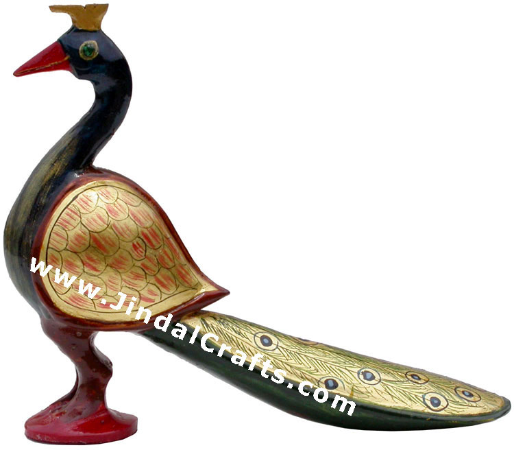 Set of 4 Peacocks - Gold Painted by hand, Wooden Carved