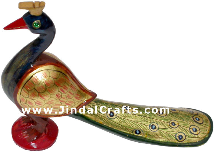 Set of 4 Peacocks - Gold Painted by hand, Wooden Carved