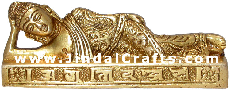 Brass Made Reclining Buddha Buddhism Decorative Art