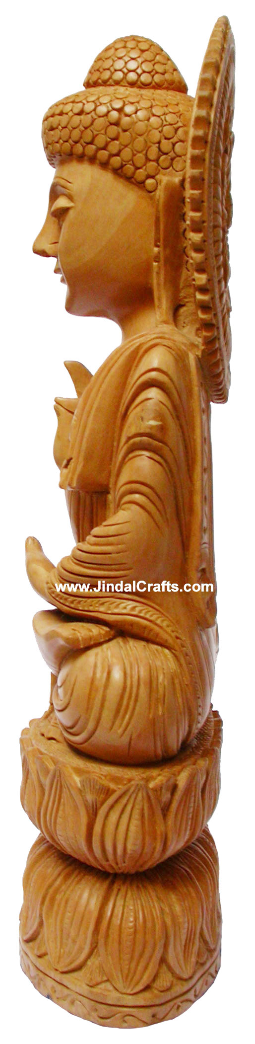 Handmade Buddha Statue Lotus Carvings Unique Indian Art Buddhism Sculpture Murti