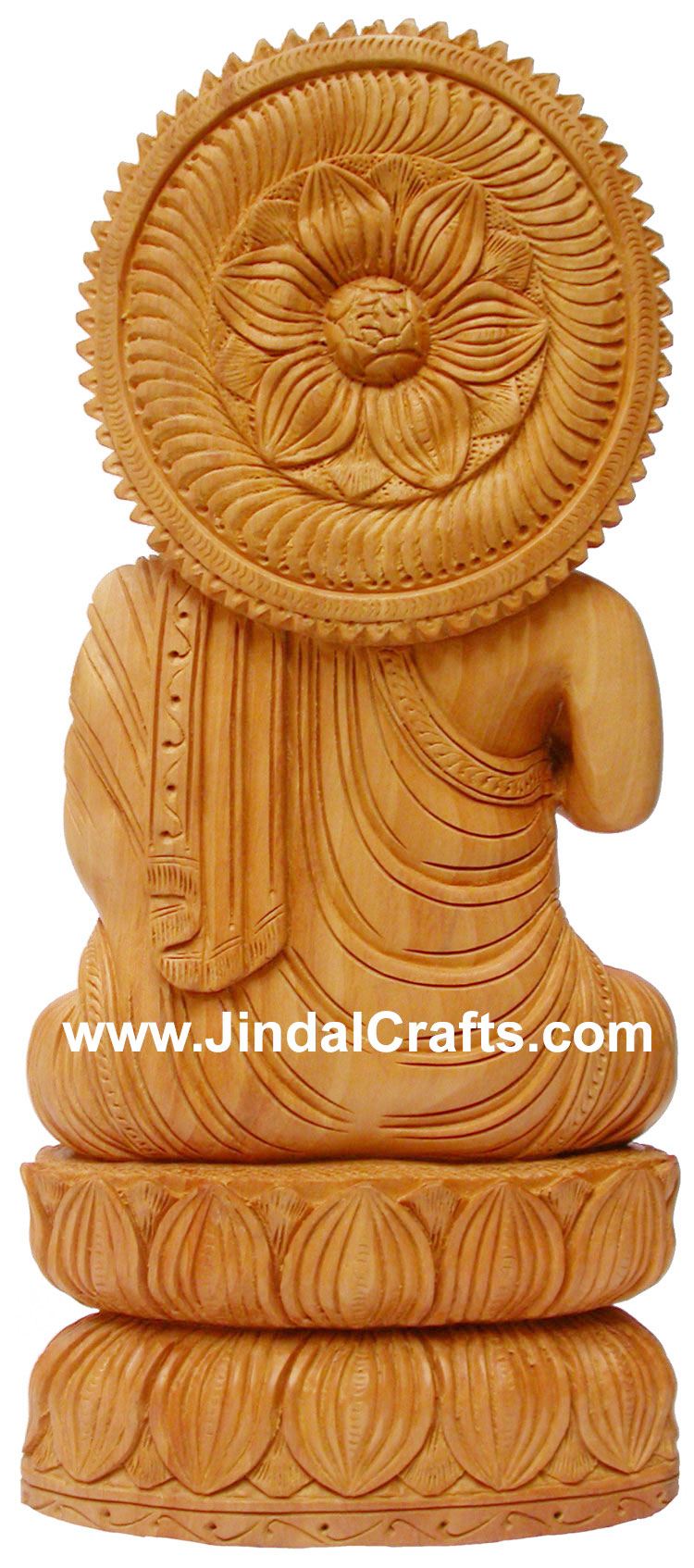 Handmade Buddha Statue Lotus Carvings Unique Indian Art Buddhism Sculpture Murti