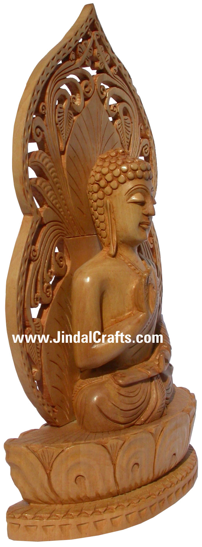 Handmade Wooden Carved Buddha Statue Indian Carving Art