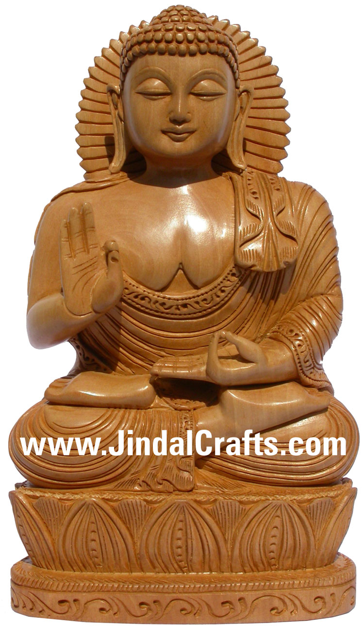 Masterpiece - Wood Handcarved Sculpture Buddha Statuette Indian Buddhism Crafts