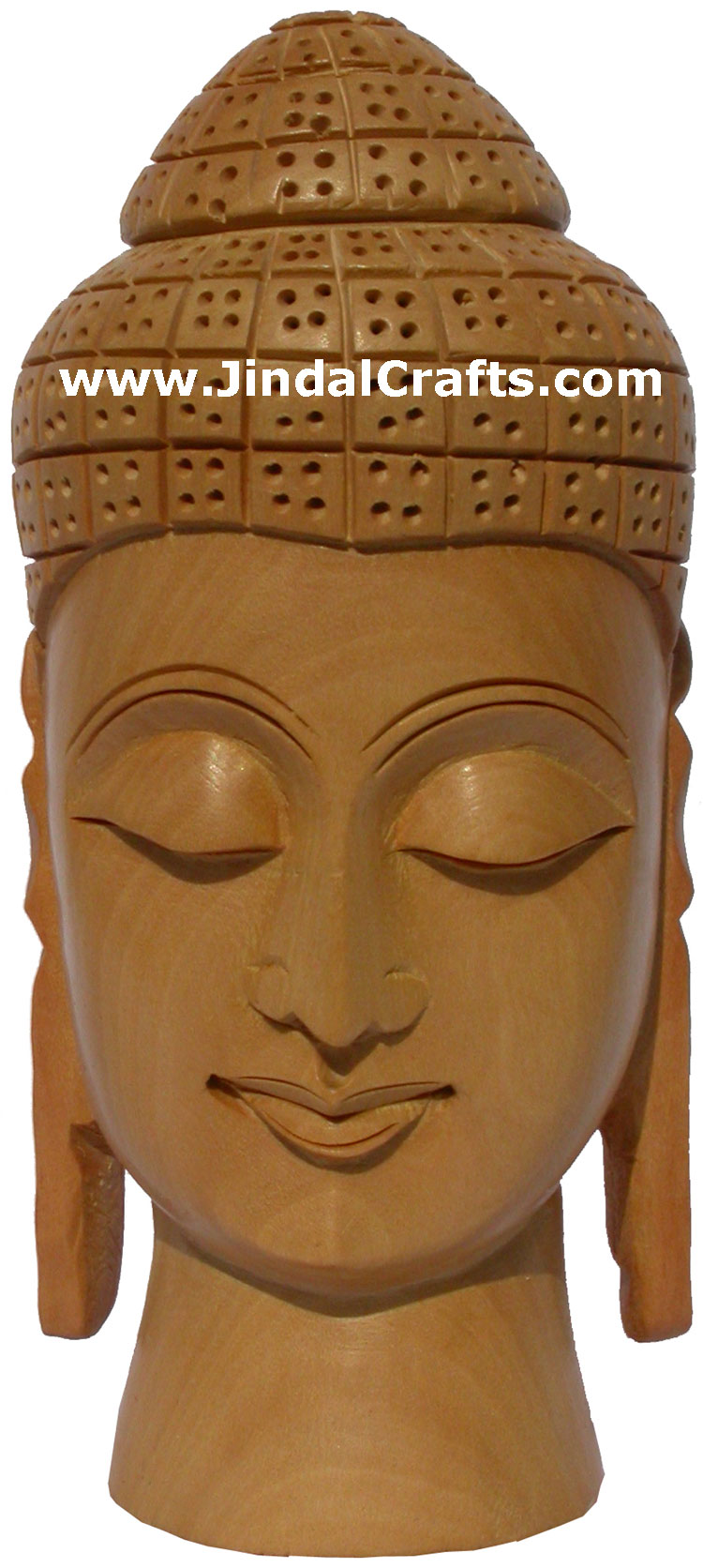 Wood Sculpture Buddha Bust Figurine India Hindu Art Hand Carved Buddhism Crafts