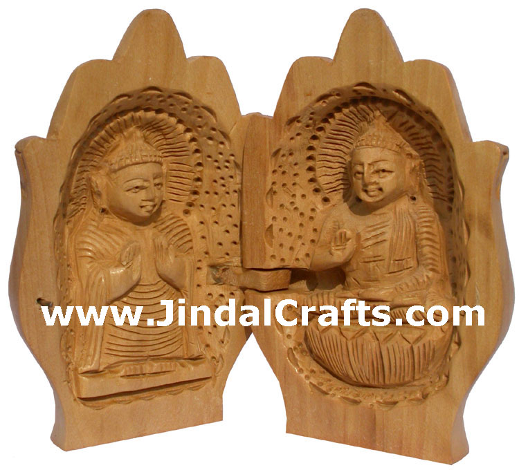 Handmade Wood Buddha Namastey Figure India Buddhist Art Handicrafts Sculptures