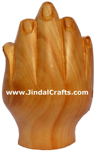 Handmade Wood Buddha Namastey Figure India Buddhist Art Handicrafts Sculptures